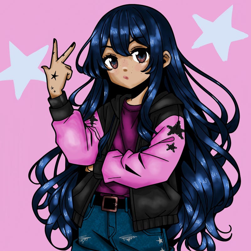 one anime girl with long hair and a cool pose