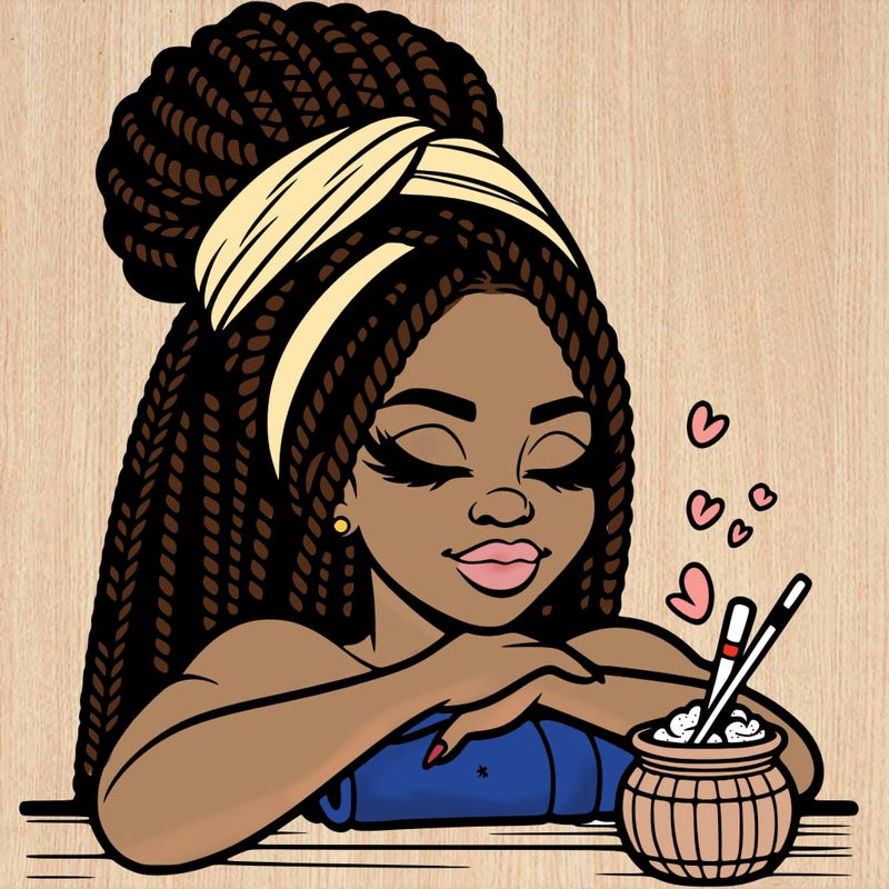 a black woman that looks realistic with braids tied in a bun having a self care day at the spa