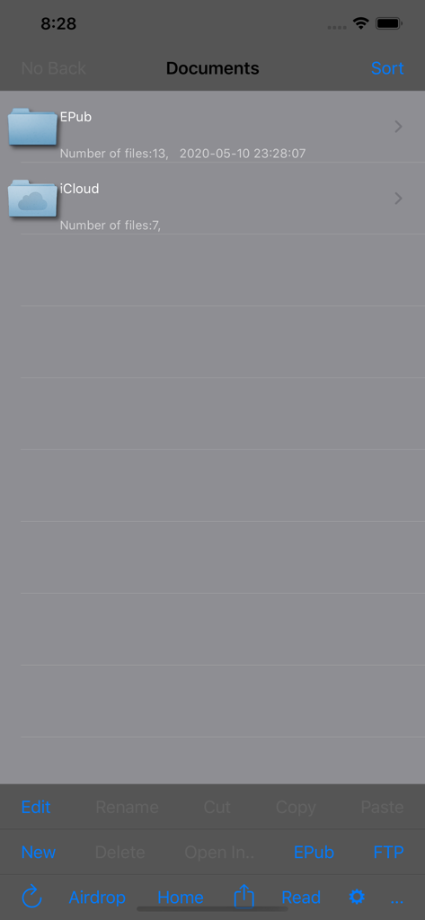 Interfaccia di gestione file in DjVu Reader che mostra cartelle di documenti e opzioni di trasferimento file