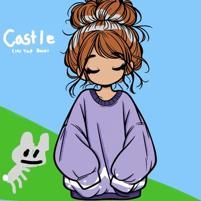 girl with baggy sweatshirt and messy bun