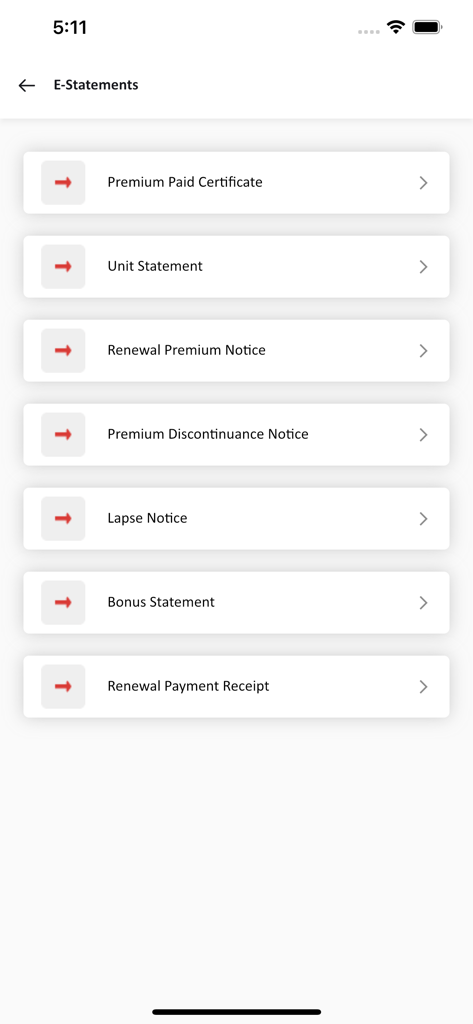 Canara HSBC Life - E-Statements screen of the Canara HSBC Life insurance app showing options to download policy certificates and statements