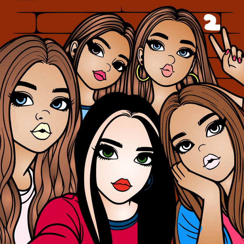 group of teen girls friends y2k up close in a selfie