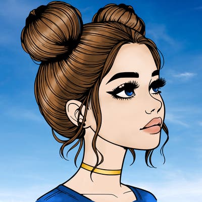realistic girl with buns on the top of her head