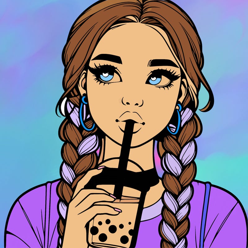 realistic girl with braided hair drinking boba