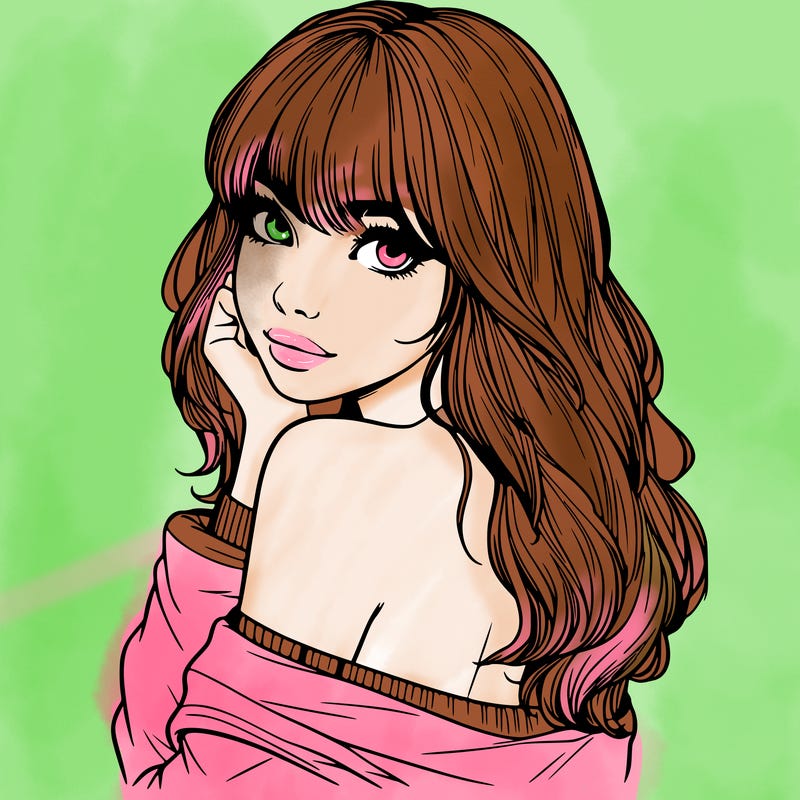 realistic girl with bangs looking over her shoulder