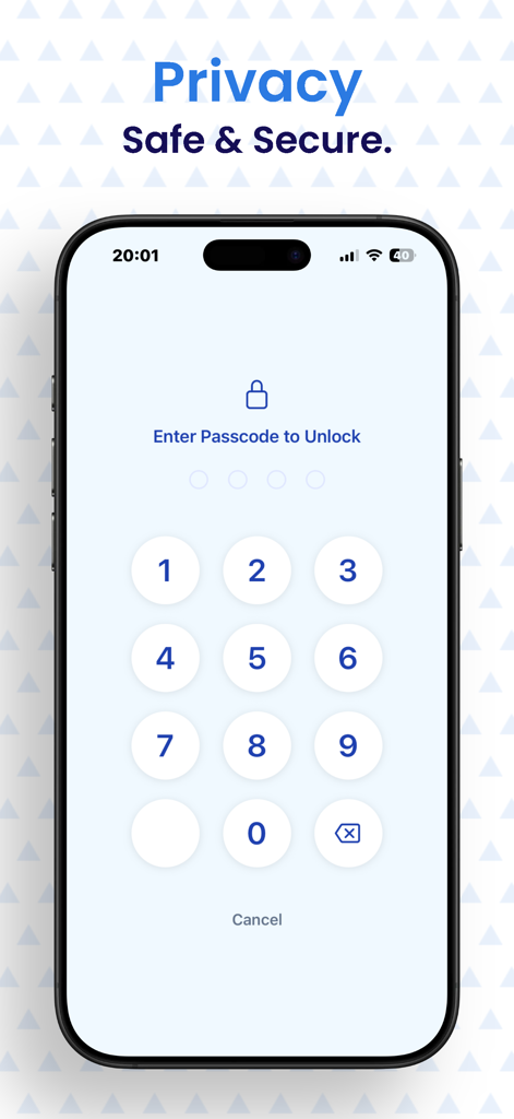 Trackly : Business Tracker - Trackly app secure passcode lock screen showing a numeric keypad for data protection