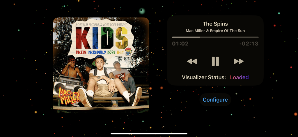 Spatial Music Visualizer - Music player interface with album art and particle background