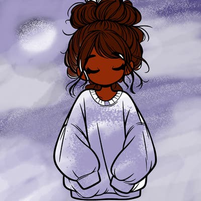 girl with baggy sweatshirt and messy bun