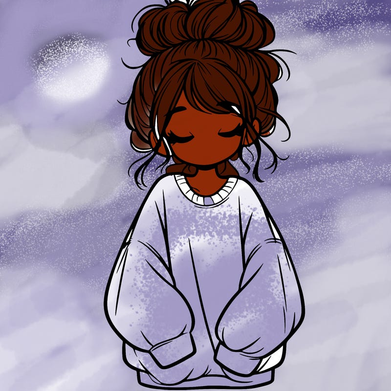 girl with baggy sweatshirt and messy bun