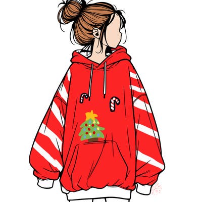 realistic girl with a oversized sweatshirt on and a bun