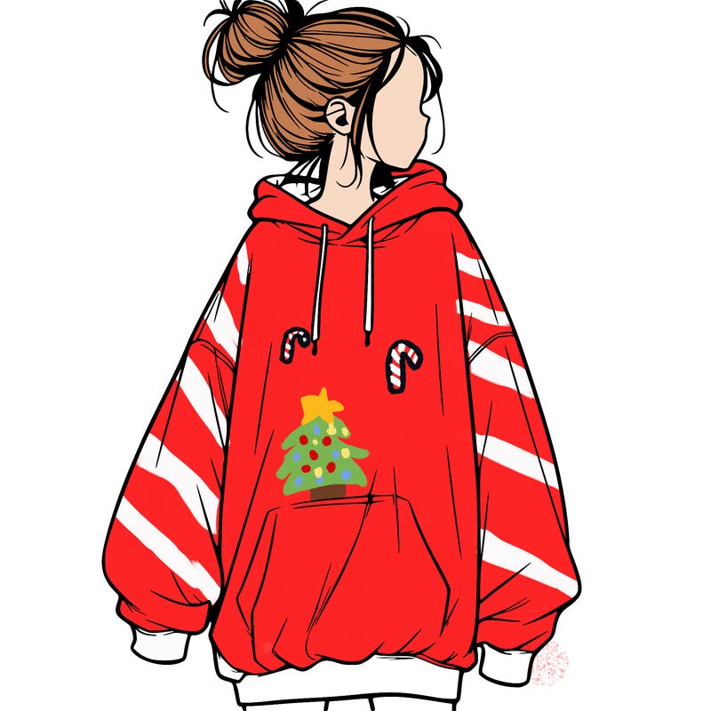 realistic girl with a oversized sweatshirt on and a bun