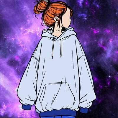 realistic girl with a oversized sweatshirt on and a bun