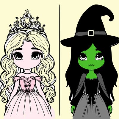two realistic girls one princess one witch