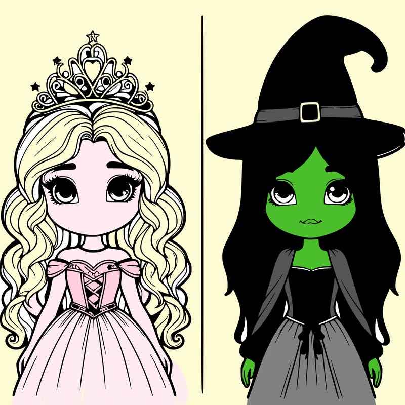two realistic girls one princess one witch
