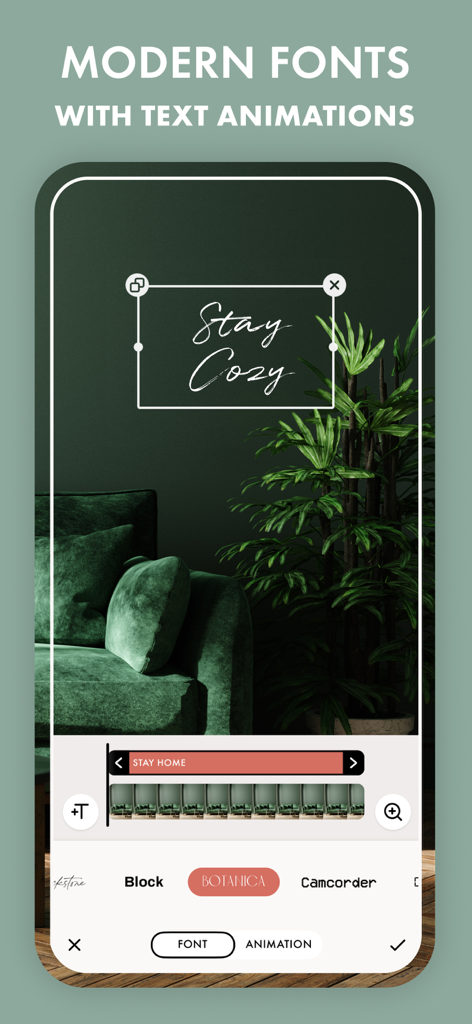 Filmm: One-Tap Video Editor - Editando um vídeo com fontes cursivas modernas e animações de texto no aplicativo Filmm
