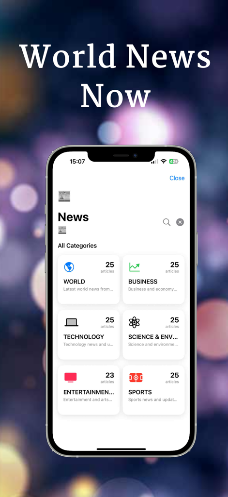 News section of the Jamaica Radio Live app showing world business and technology categories