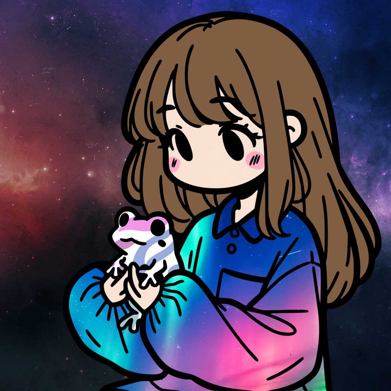 girl with long hair and a oversized shirt. and she is holding a frog