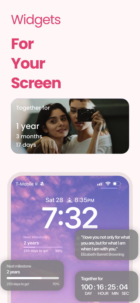 Love Tracker - I Love You - Widgets de seguimiento de relaciones para iPhone que muestran el tiempo juntos y la cuenta regresiva para el próximo hito