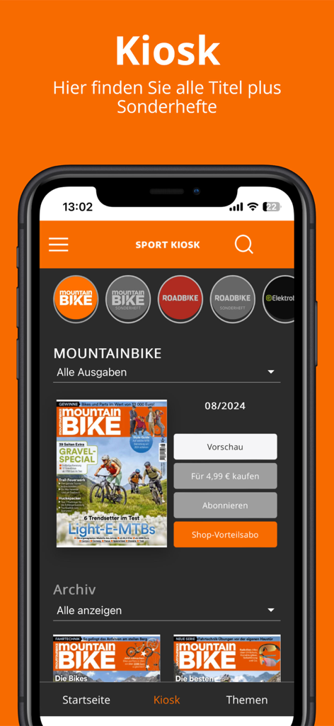 Sport Kiosk - Sport Kiosk mobile app showing a collection of digital sports magazines including Mountainbike