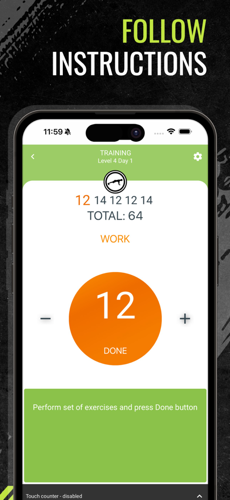100 Pushups Be Stronger - 100 Pushups Be Stronger app training screen showing workout sets and repetition counter