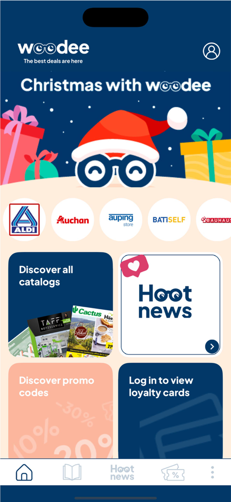 Woodee - Woodee app home screen displaying digital retail catalogs and promotions