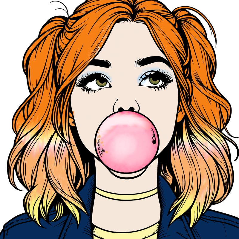 realististic girl blowing bubble -gum
