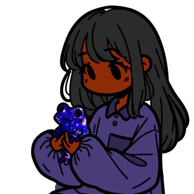 girl with long hair and a oversized shirt. and she is holding a frog