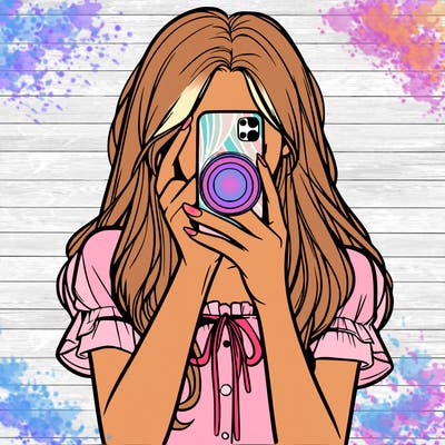 a realistic girl holding her phone taking pictures