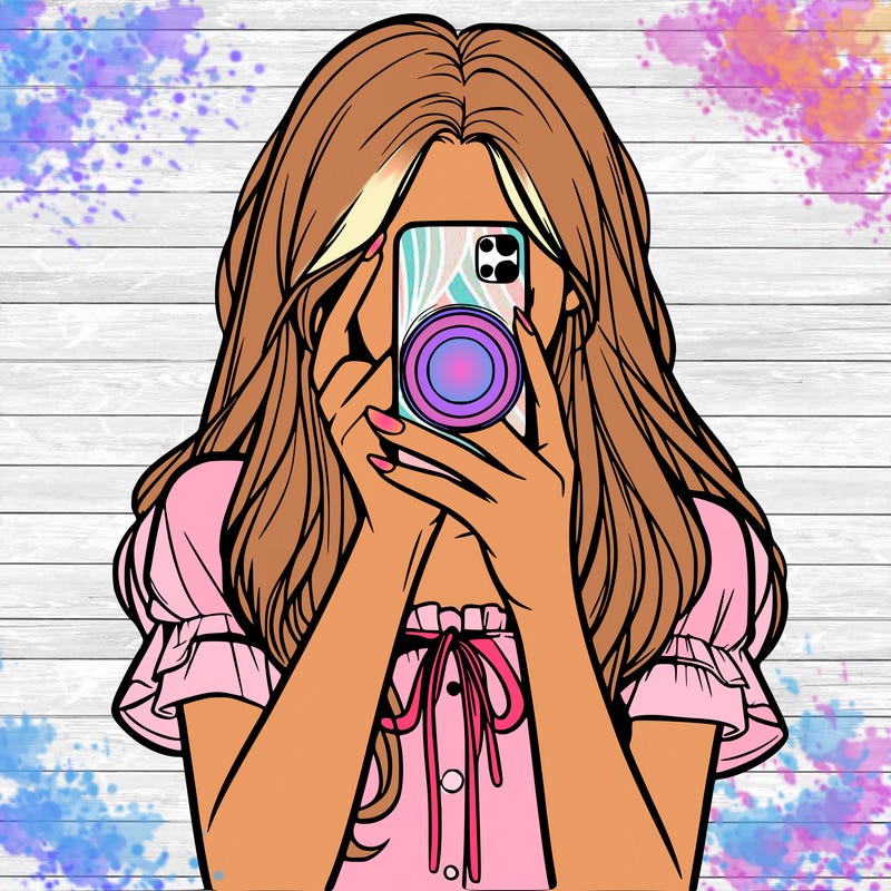 a realistic girl holding her phone taking pictures