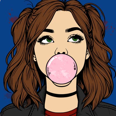 realististic girl blowing bubble -gum