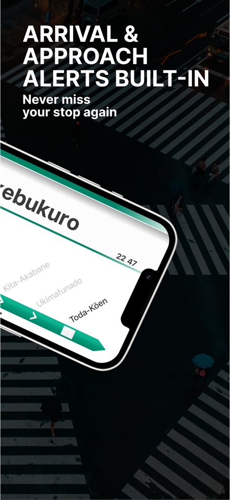 TrainLCD - Teléfono inteligente que muestra alertas de llegada y aproximación de la aplicación TrainLCD para estaciones de tren