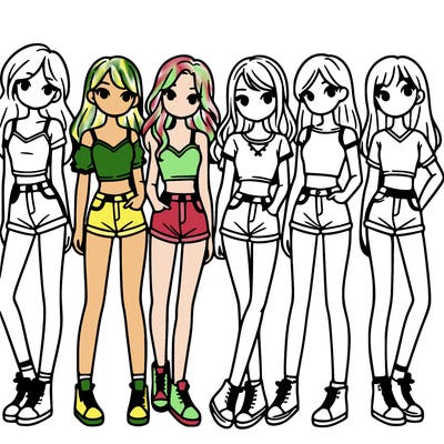 a group of girls wearing crop tops and shorts
