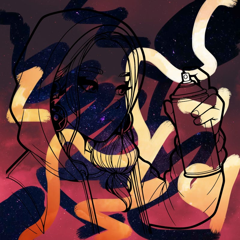 a realistic girl, spray painting