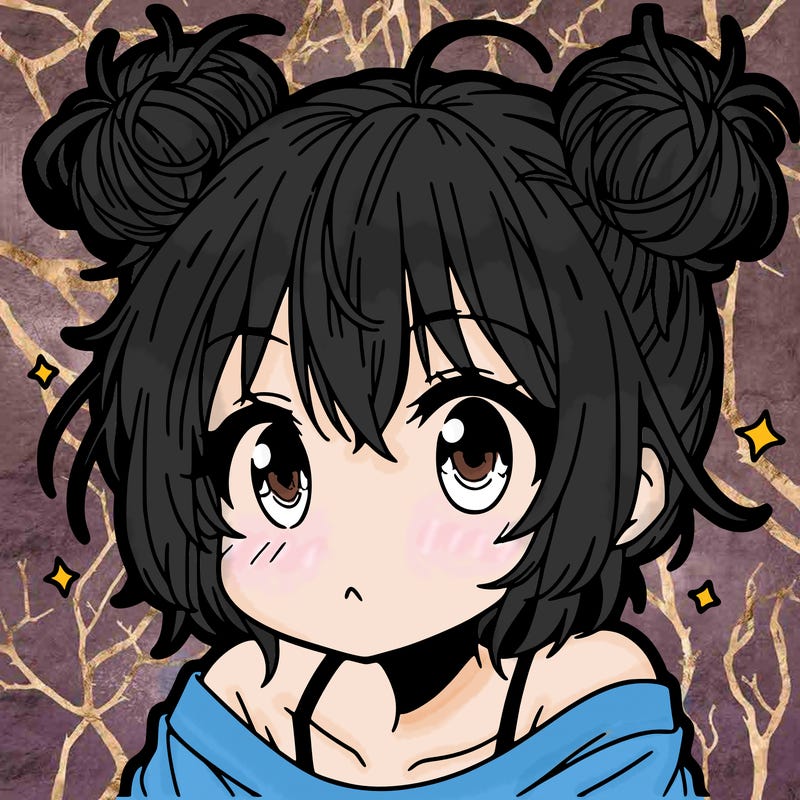 a manga girl with messy small buns