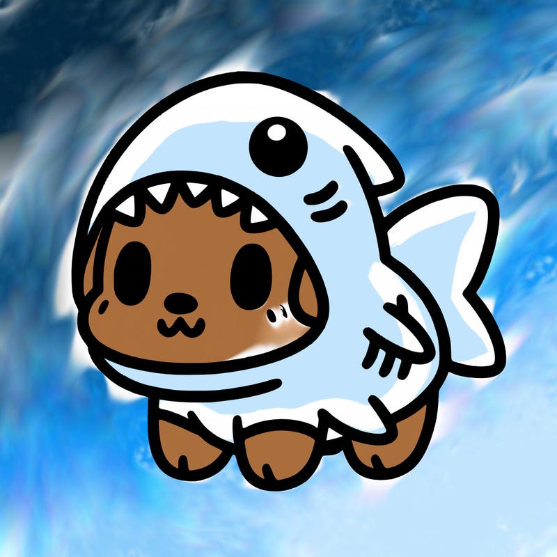 cute dog wearing a shark costume