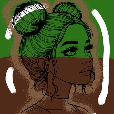 realistic girl with buns on the top of her head