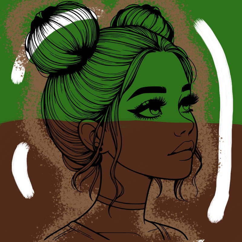 realistic girl with buns on the top of her head