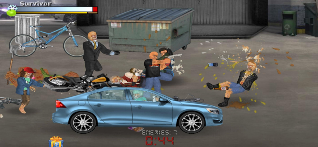 Extra Lives - A chaotic fight scene in the Extra Lives mobile game featuring characters and vehicles in an urban setting