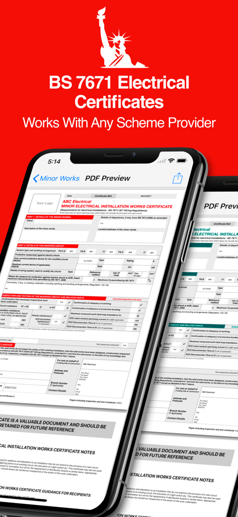 iCertifi - iCertifi app showing BS 7671 electrical certificate PDF preview on iPhone