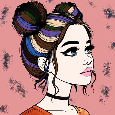 realistic girl with buns on the top of her head