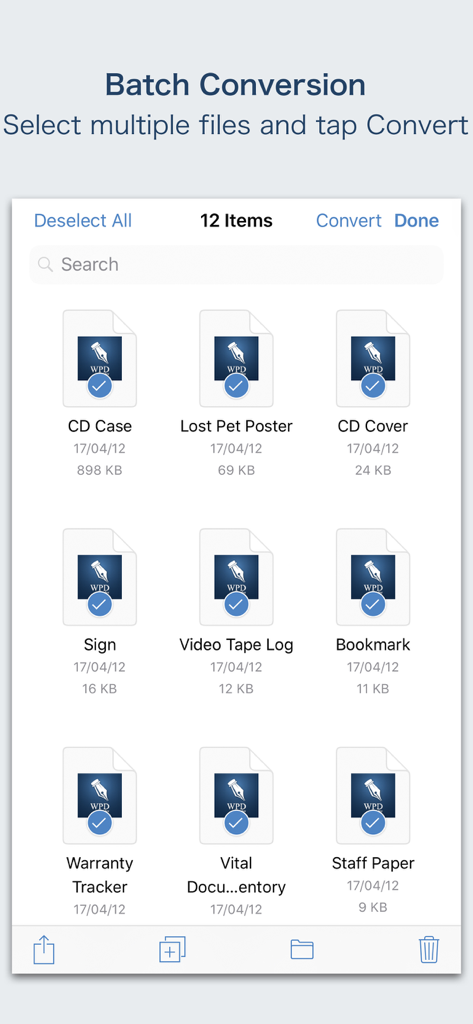 WPD Converter -for WordPerfect - Batch conversion interface for WordPerfect files on iOS