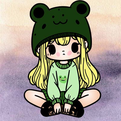 a girl wearing a frog hat and some frog socks