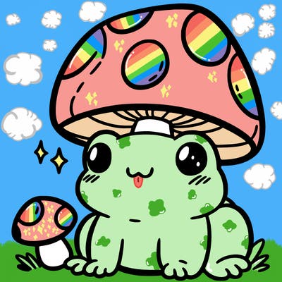a cute frog with a mushroom hat