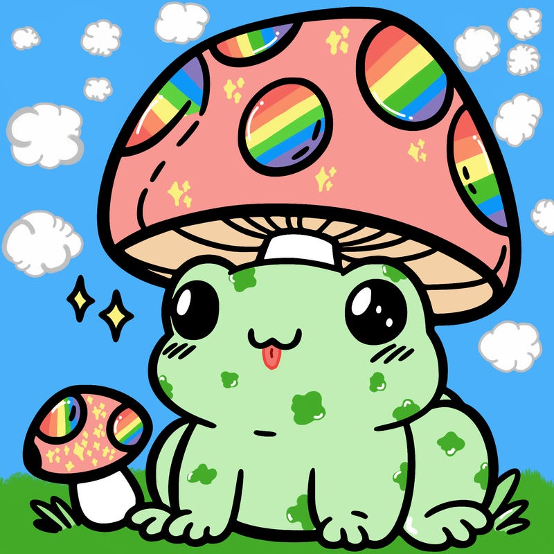 a cute frog with a mushroom hat
