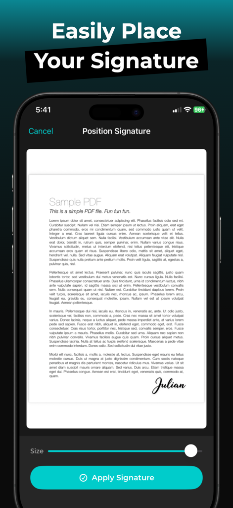 AI Signature Maker - AutoSign - PDFドキュメントにAI生成デジタル署名を配置するためのモバイルインターフェース