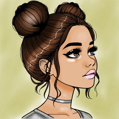 realistic girl with buns on the top of her head