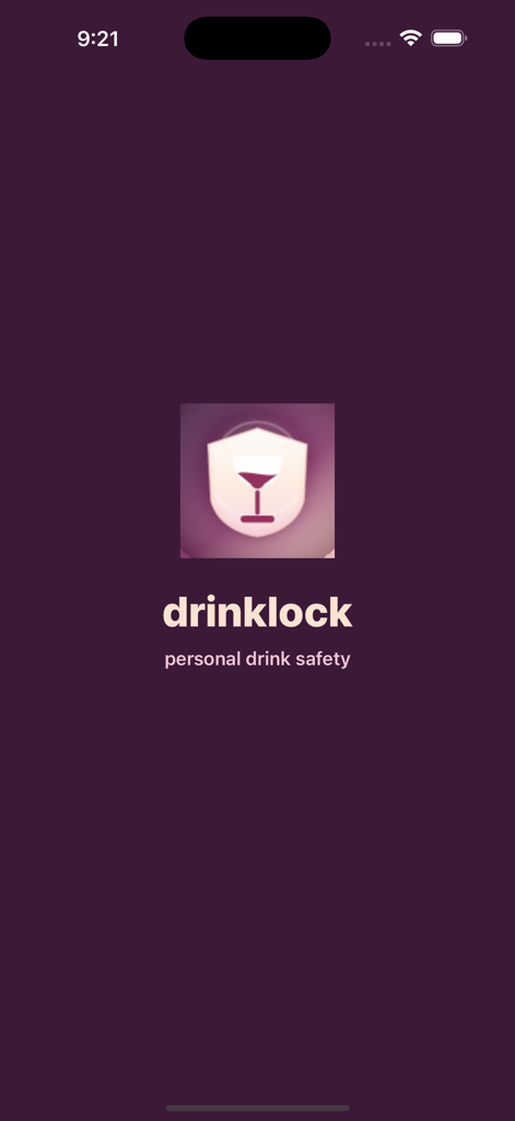 DrinkLock - DrinkLock app splash screen featuring the logo and tagline personal drink safety