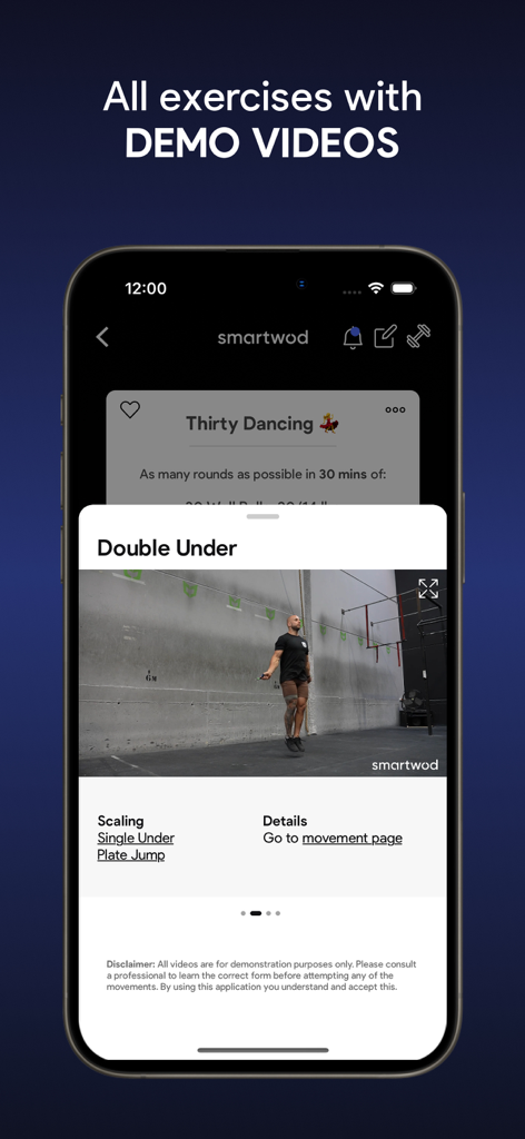 SmartWOD app showing an exercise demo video for double unders