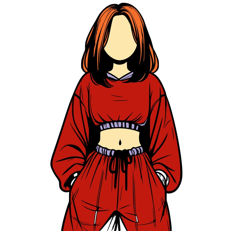realistic girl faceless with baggy pants and a crop top