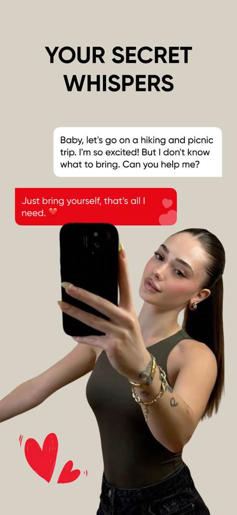 Private messaging interface in the LoveNote app showing a romantic chat exchange